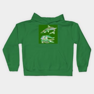 green shark and alligator in the swamp ecopop Kids Hoodie